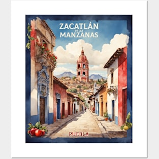 Zacatlan de las Manzanas Puebla Mexico Watercolor Vintage Tourism Posters and Art